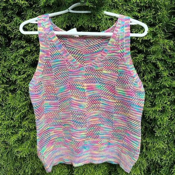 Rainbow Colourful Knit V Neck Soft Tank Top - Picture 1 of 1